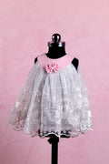 Stunning White and Baby Pink Embroidery Frock|Floral Embroidered Evening Gown