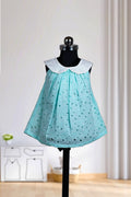 Turquoise Blue Hakoba A Line Frock with Peter Pan Collar