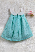 Turquoise Blue Hakoba A Line Frock with Peter Pan Collar
