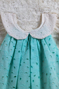 Turquoise Blue Hakoba A Line Frock with Peter Pan Collar